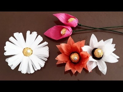 Isa Klein Tutorial 126: 3 MODELOS FÁCEIS de flores de papel crepom com bombom para festa