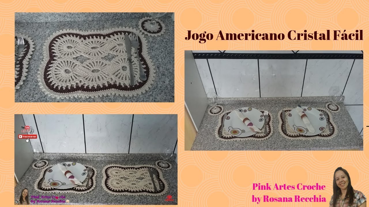 ????# Jogo Americano Cristal Fácil - Pink Artes Croche by Rosana Recchia