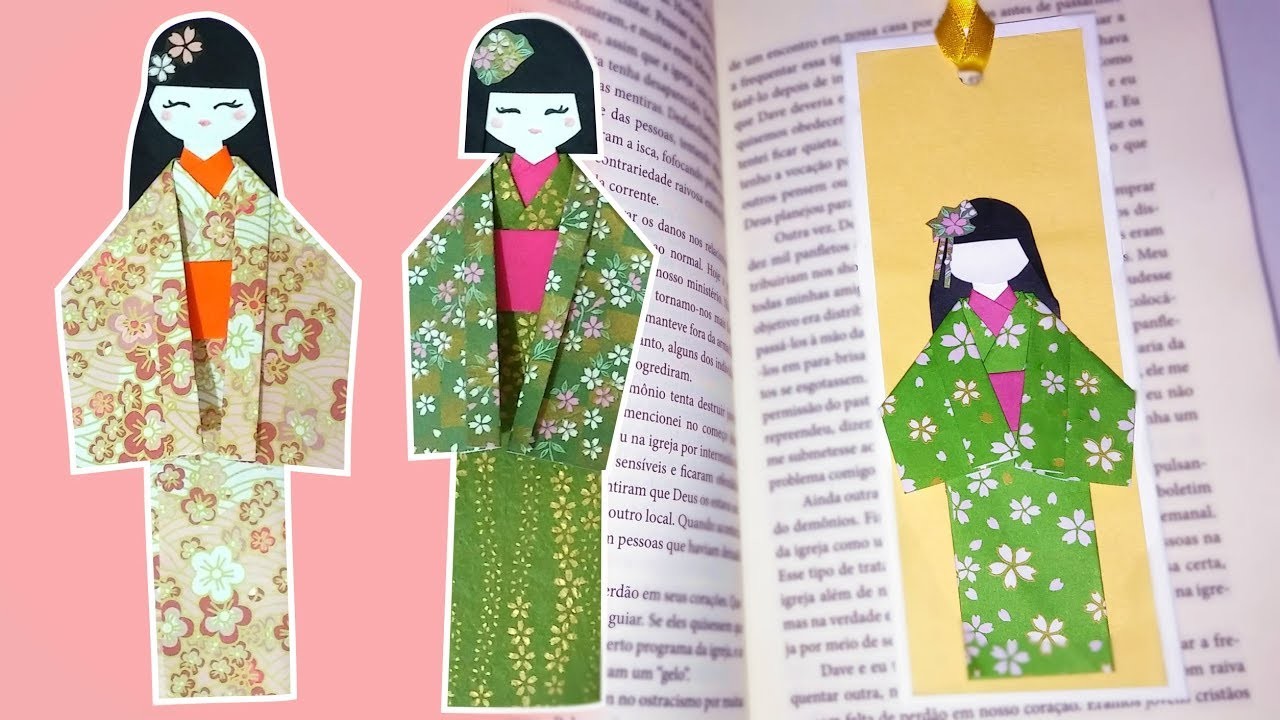 Boneca Japonesa de Papel - Marcador de página - Origami