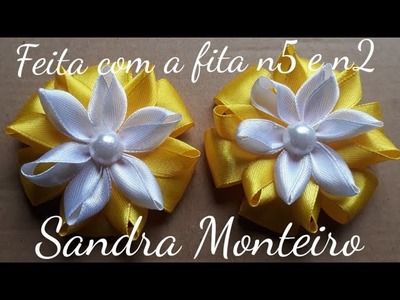 Flor Lisa.flor de fita de cetim com fita n 5 e n 2,Sandra Monteiro