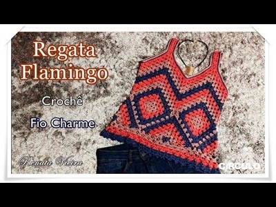 Regata croche Charme Flamingo - Renata Vieira - blusa muito fácil