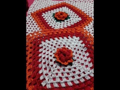 Square de crochê com flor feito de linha (parte2)