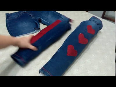 Como fazer Puxa Saco Simples com Calça Jeans, porta sacolas | Mia Dicas