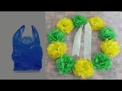 Coroa de Flor Reciclada de Sacola - DIY