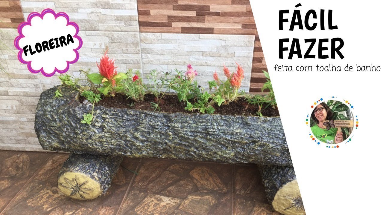 DIY - FLOREIRA IMITANDO TRONCO DE ÁRVORE: feita com uma toalha, isopor e cimento