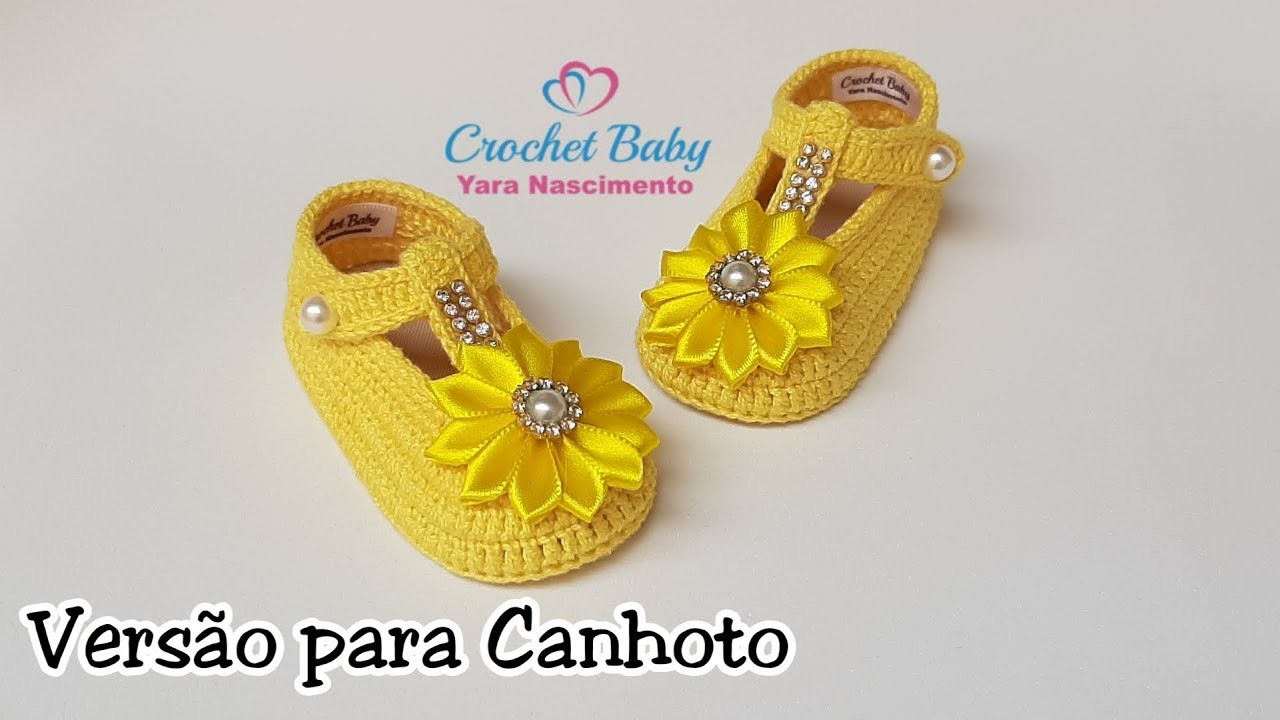 Versão CANHOTO: Sapatinho CARLA de crochê - Tamanho 09 cm - Crochet Baby Yara Nascimento