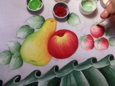 Aprenda Pintar Pera, Maçã, Morango, Folhas, Florzinha e acabamento. Pintura em Tecido