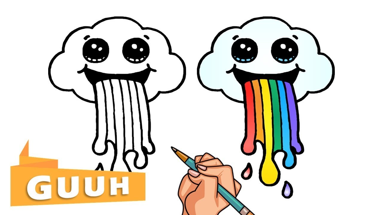 COMO DIBUJAR UNA NUBE VOMITANDO ARCO IRIS KAWAII