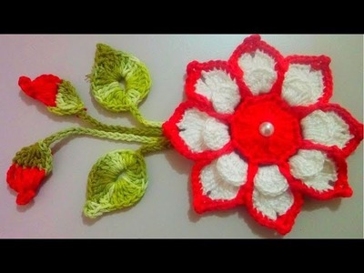 Flor, Botões, Folhas e Cordão Para Aplicar na Capa do Galão de Água em Crochê Para aplicação.