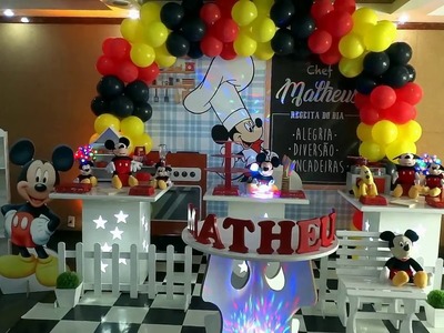 Decoração Mickey Chef de Cozinha - Mesa temática Mickey Cozinheiro provençal simples p. aniversário.