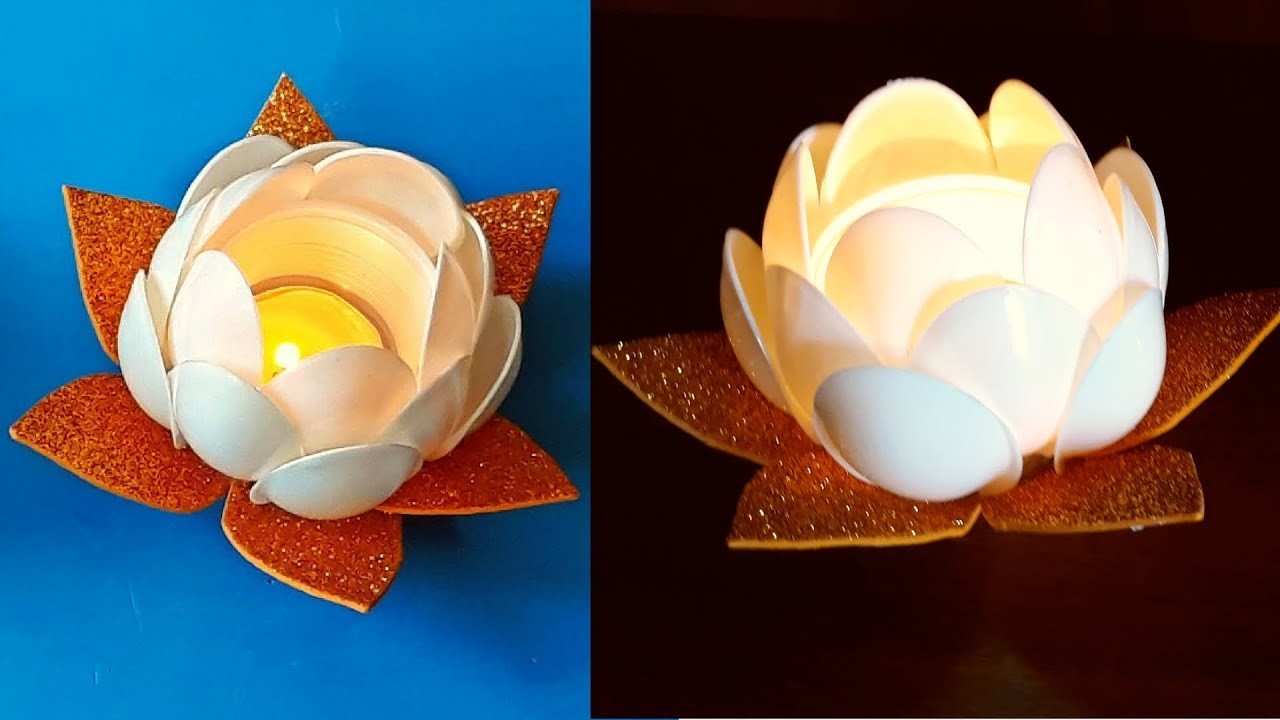 Diy Luminária de Mesa com Colher Descartável em forma de Flor de Lotus