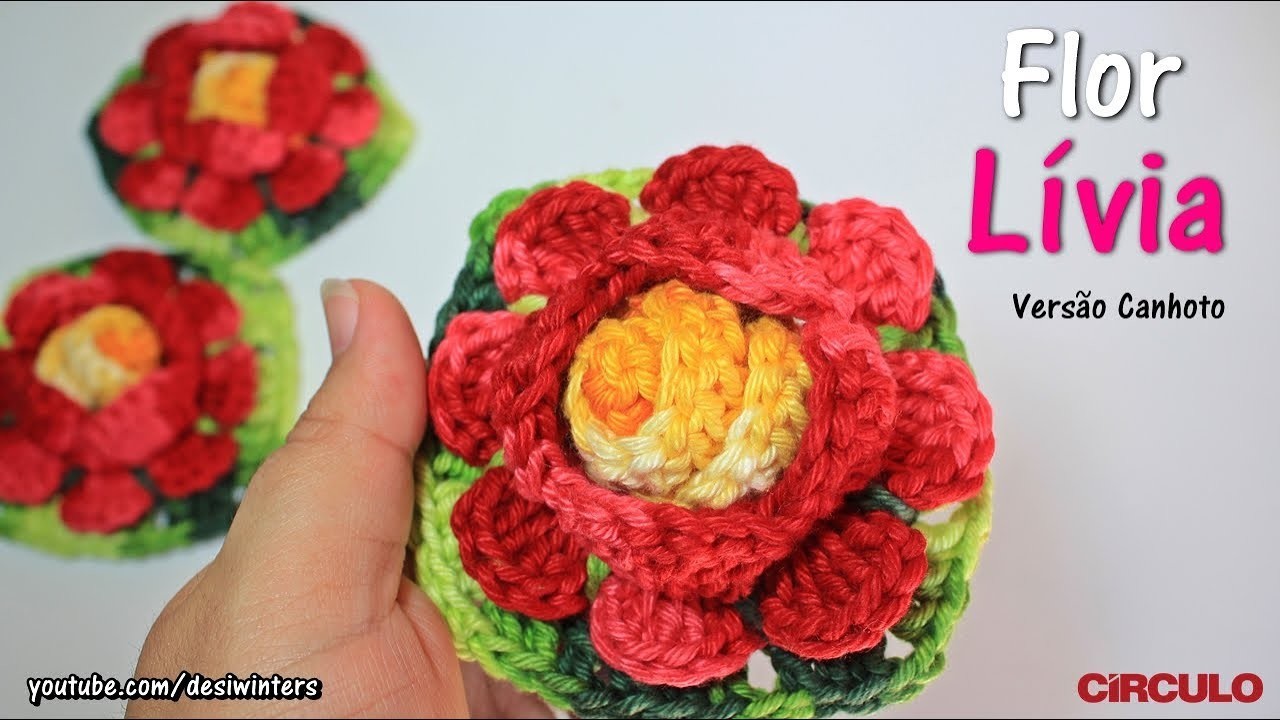 Flor de Crochê Lívia (Versão canhoto)- Artes da Desi