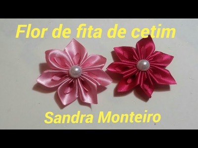 Flor de fita de cetim para iniciantes,DiY, feita com a fita n 9, Sandra Monteiro