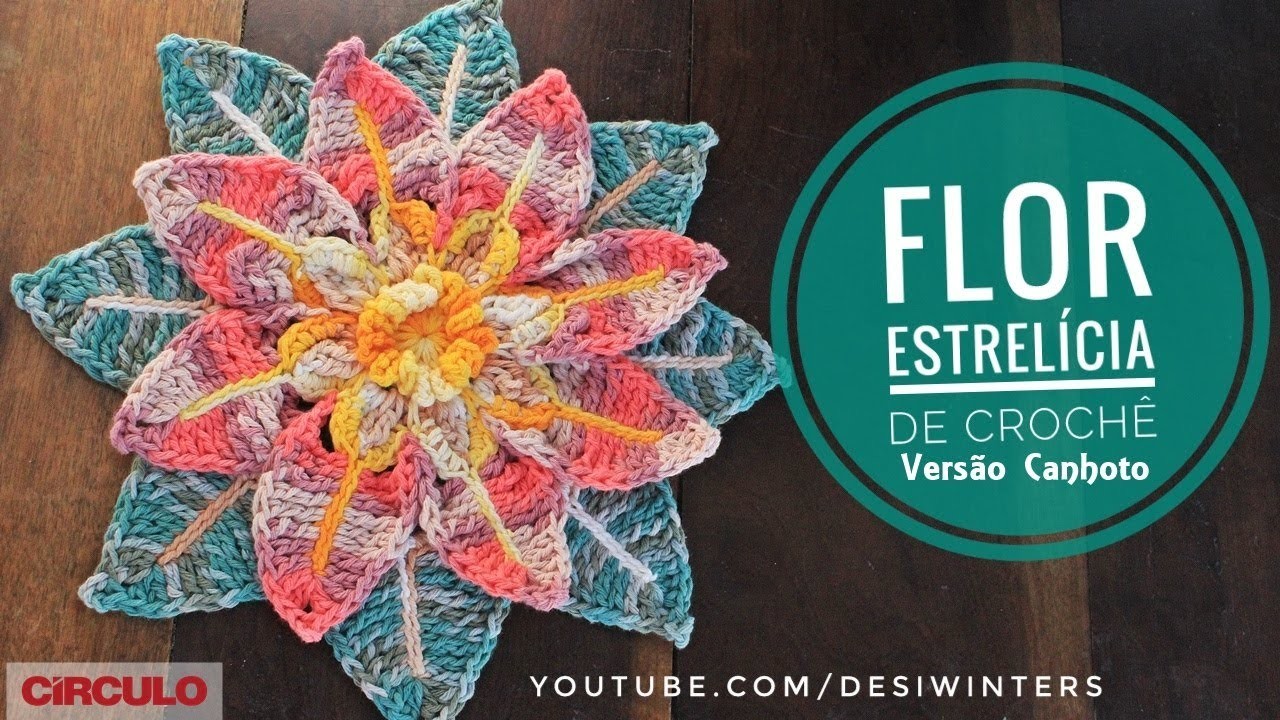 Flor Estrelícia de Crochê (Versão Canhoto) - Artes da Desi
