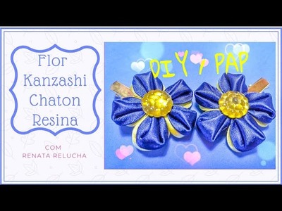 Kanzashi #147  - How to Make. DIY. Como Fazer  Flor pétala dupla. Chatom Favo de mel