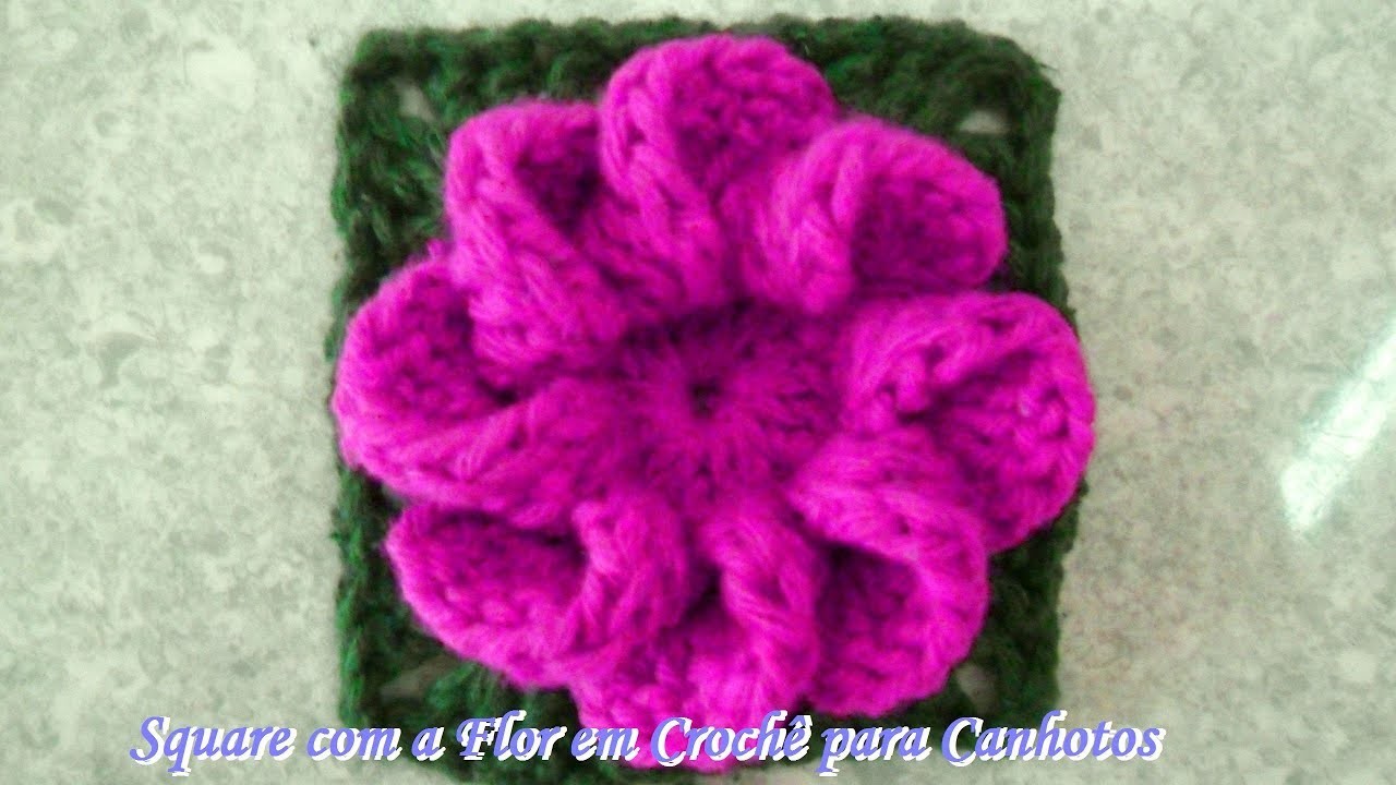 Square com a Flor em Crochê para Canhotos