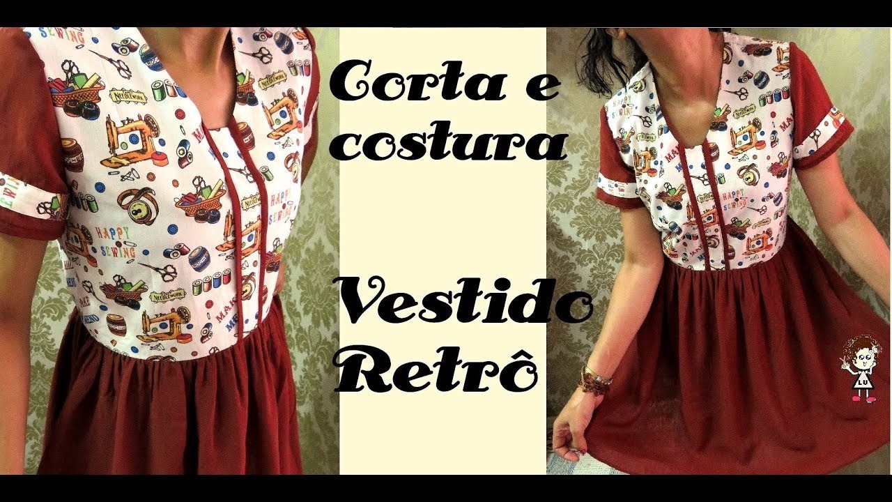 Vestido retrô  fácil  saia franzida-DIY