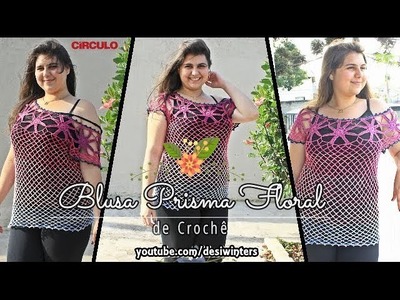 Blusa de Crochê Prisma Floral (Tamanho único do M. G. GG) - Artes da Desi