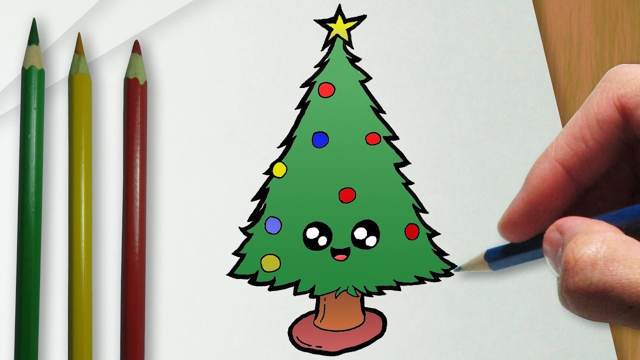 Como desenhar uma árvore de Natal kawaii
