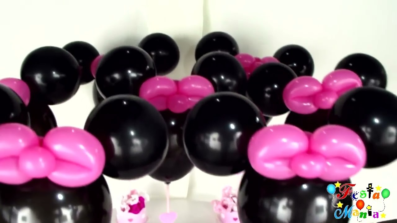 Lembrancinhas Centro de Mesa - Minnie Feito em Balões para Festa. Fiesta. Kids Party. Ideias