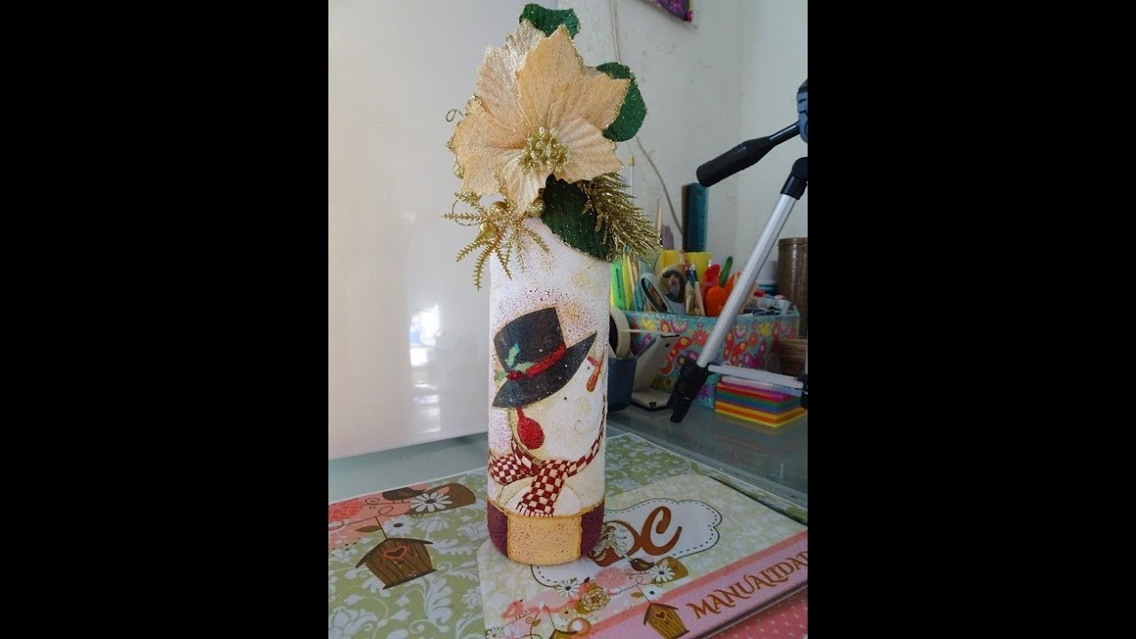 Reciclado de botella decorada de navidad