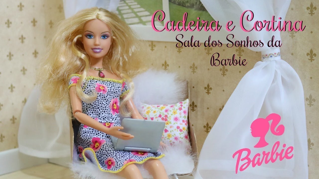 COMO FAZER CADEIRA E CORTINA PARA SALA DA BARBIE Duas Ideias geniais DIY For Dolls