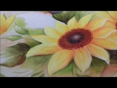 Pintura em Tecido. Aprenda pintar Girassol e folhas.