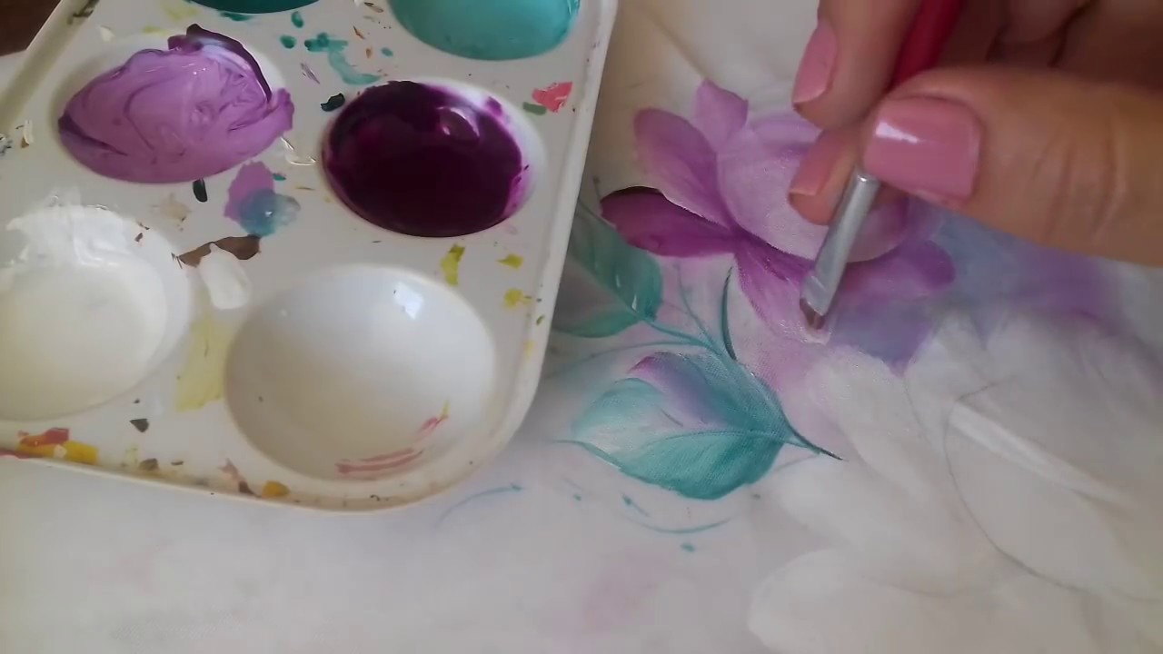 Pintura em tecido. Aprenda pintar botões, rosa virada, folhas e o fundo!