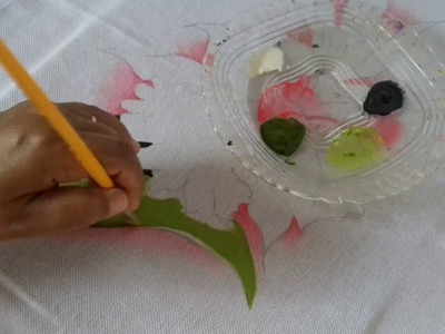Pintura em tecido folhas  (parte 2).