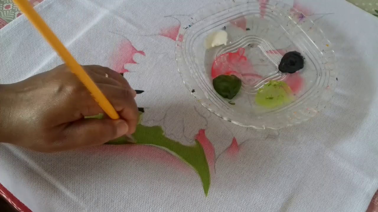 Pintura em tecido folhas  (parte 2).