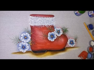 Roberto Ferreira - Aprenda a pintar Bota do papai Noel Flores e acabamentos