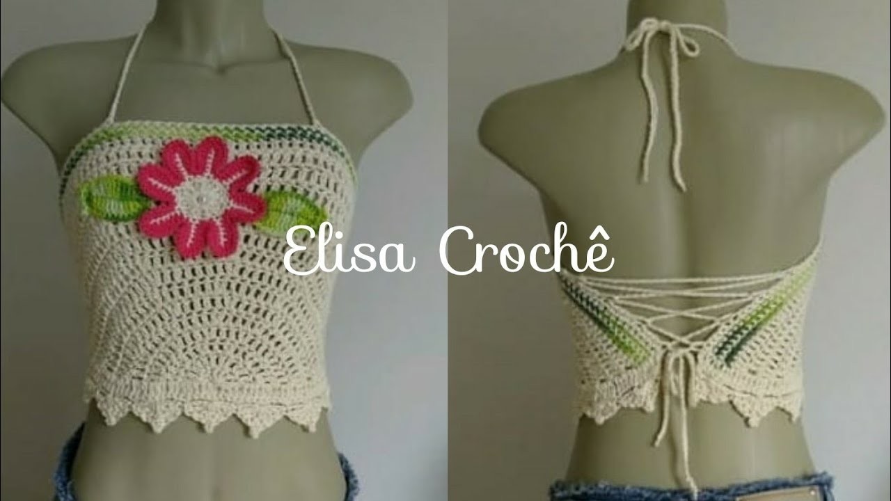 Versão canhotos:Top Régia em crochê M # Elisa Crochê