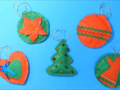 5 Decorações de Natal - Como fazer 5 enfeites em feltro para decorar árvore de Natal
