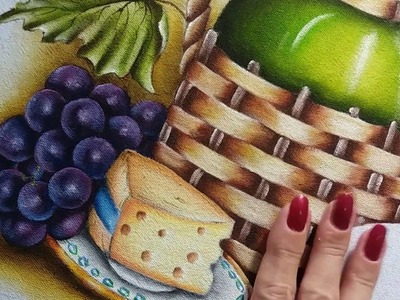Garrafão uvas e queijo - Vídeo 4 - Pintura em tecido