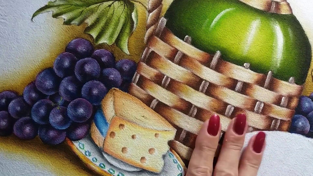 Garrafão uvas e queijo - Vídeo 4 - Pintura em tecido