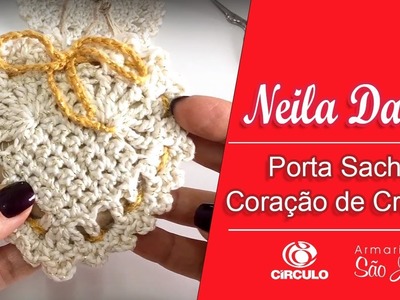Porta Sachê Coração de Crochê por Neila Dalla