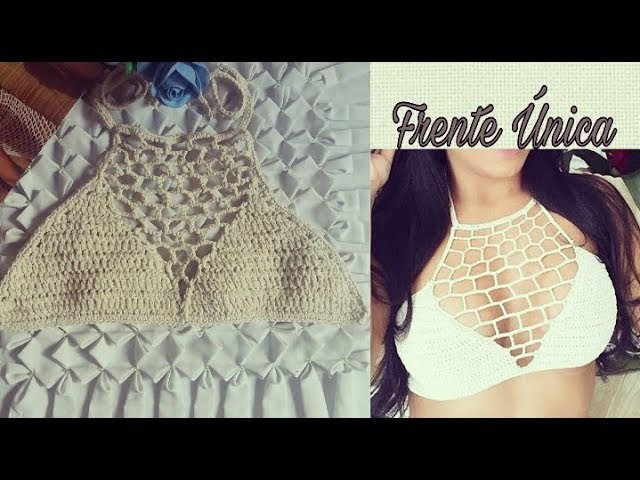 Top Cropped em Barbante frente Única
