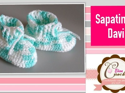 Versão canhotos: Conjunto de maternidade: Sapatinho Davi em crochê (0 á 4 meses) # Elisa Crochê
