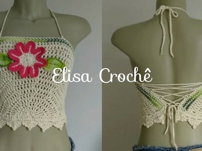 Versão destros: Top Régia em crochê M # Elisa Crochê