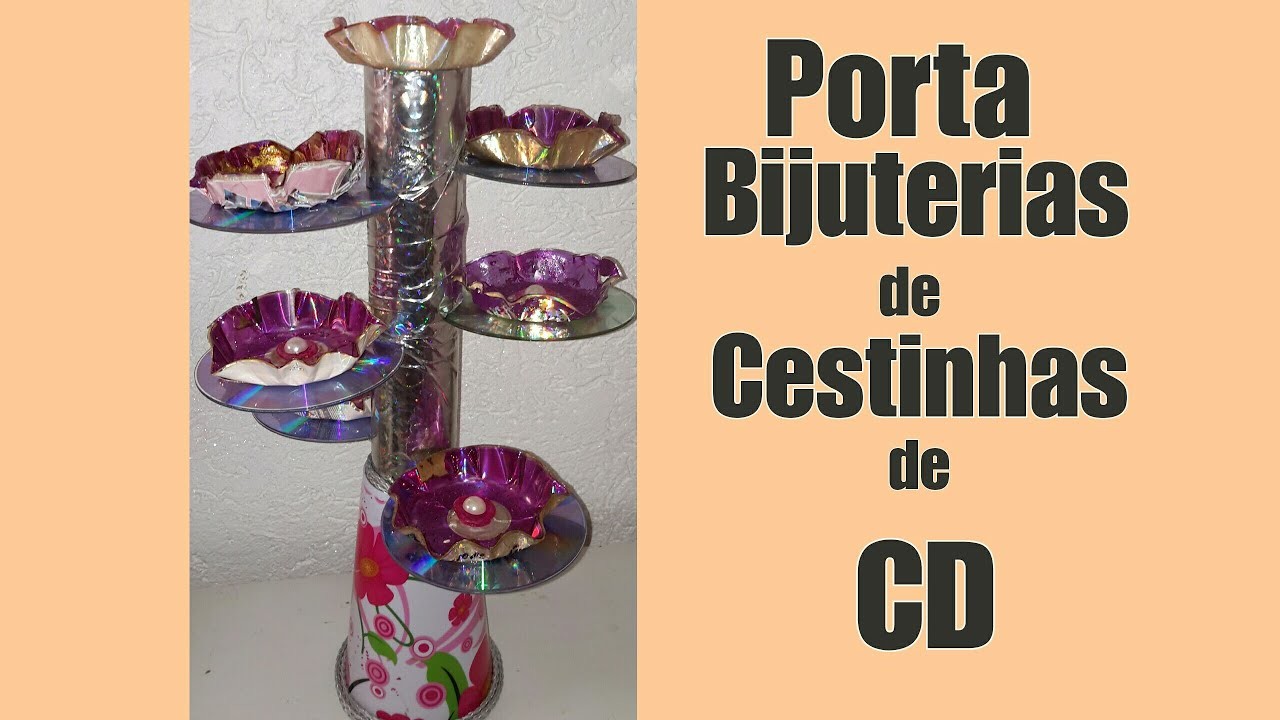Porta-Bijouterias  de Cestinhas de CD#Artesanato